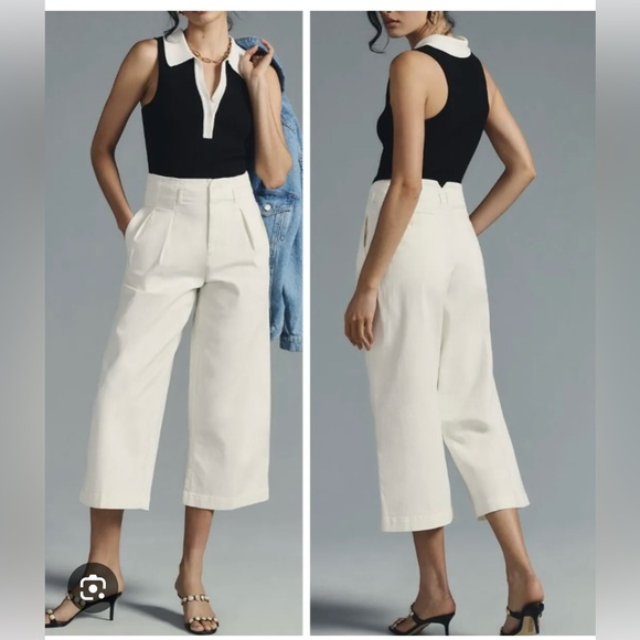 Anthropologie Maeve Remi Wide-Leg Cropped Chino Jean with Pleats - Picture 1 of 5